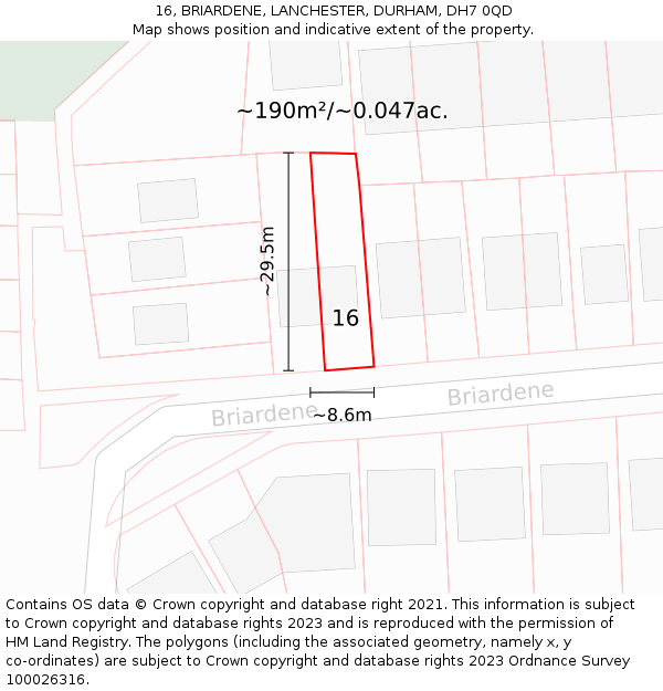 16, BRIARDENE, LANCHESTER, DURHAM, DH7 0QD: Plot and title map