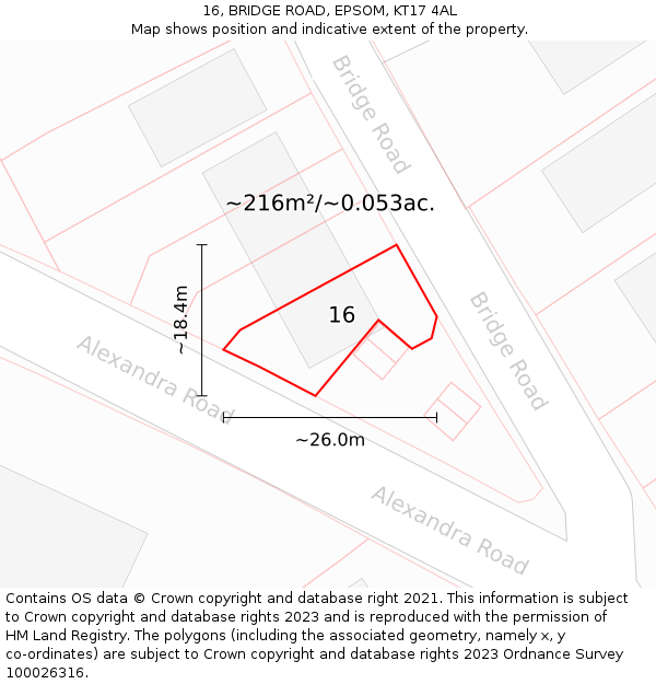 16, BRIDGE ROAD, EPSOM, KT17 4AL: Plot and title map