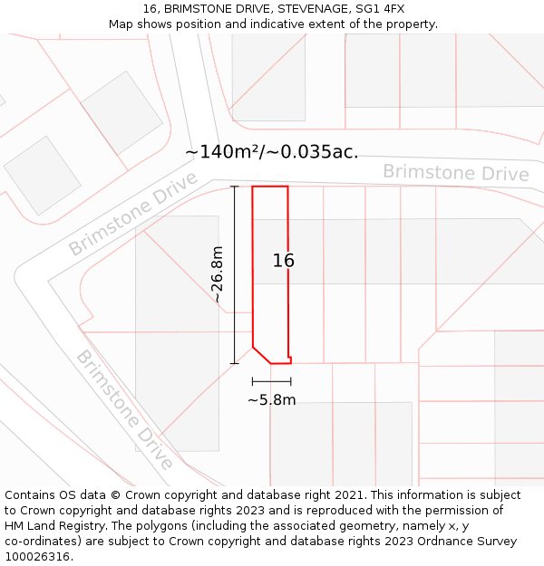 16, BRIMSTONE DRIVE, STEVENAGE, SG1 4FX: Plot and title map