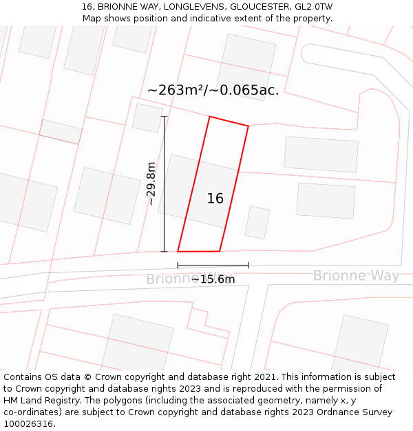 16, BRIONNE WAY, LONGLEVENS, GLOUCESTER, GL2 0TW: Plot and title map