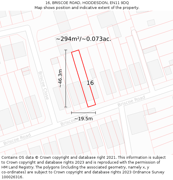 16, BRISCOE ROAD, HODDESDON, EN11 9DQ: Plot and title map