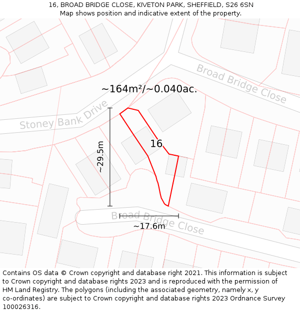 16, BROAD BRIDGE CLOSE, KIVETON PARK, SHEFFIELD, S26 6SN: Plot and title map