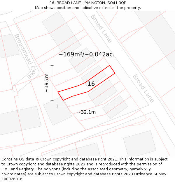 16, BROAD LANE, LYMINGTON, SO41 3QP: Plot and title map