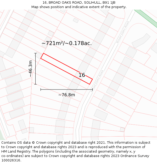 16, BROAD OAKS ROAD, SOLIHULL, B91 1JB: Plot and title map