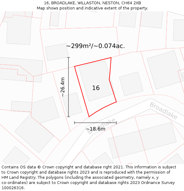 16, BROADLAKE, WILLASTON, NESTON, CH64 2XB: Plot and title map