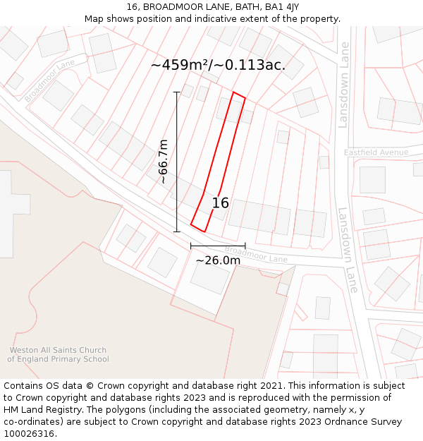 16, BROADMOOR LANE, BATH, BA1 4JY: Plot and title map