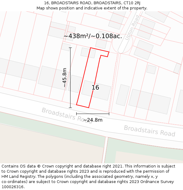 16, BROADSTAIRS ROAD, BROADSTAIRS, CT10 2RJ: Plot and title map