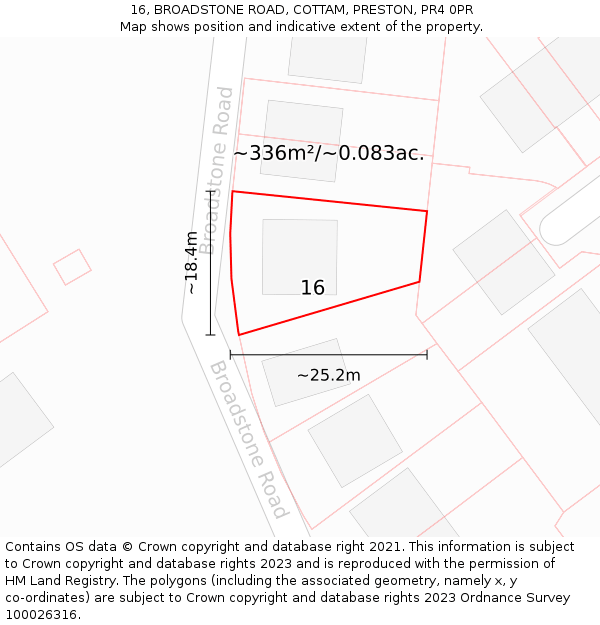 16, BROADSTONE ROAD, COTTAM, PRESTON, PR4 0PR: Plot and title map