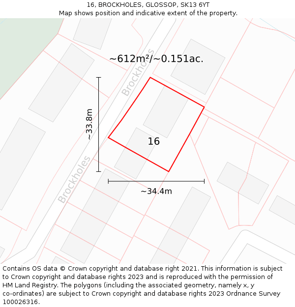 16, BROCKHOLES, GLOSSOP, SK13 6YT: Plot and title map