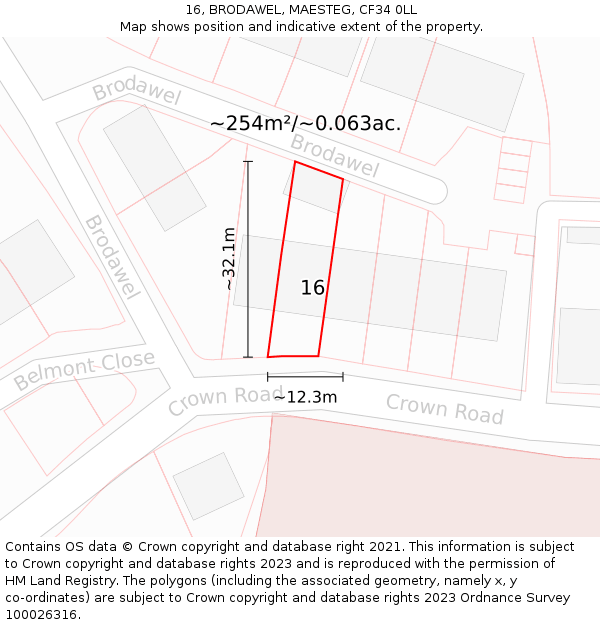 16, BRODAWEL, MAESTEG, CF34 0LL: Plot and title map