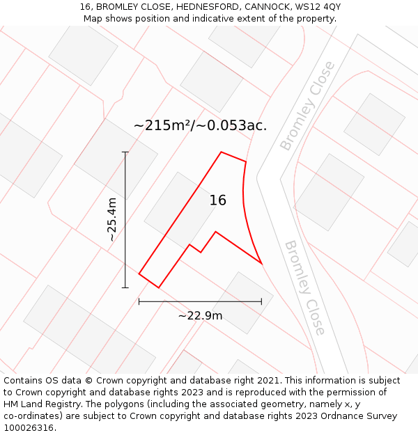 16, BROMLEY CLOSE, HEDNESFORD, CANNOCK, WS12 4QY: Plot and title map