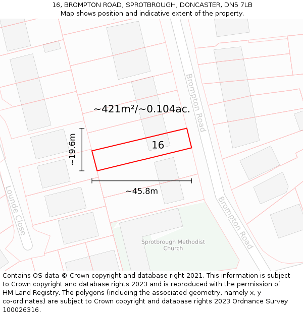 16, BROMPTON ROAD, SPROTBROUGH, DONCASTER, DN5 7LB: Plot and title map