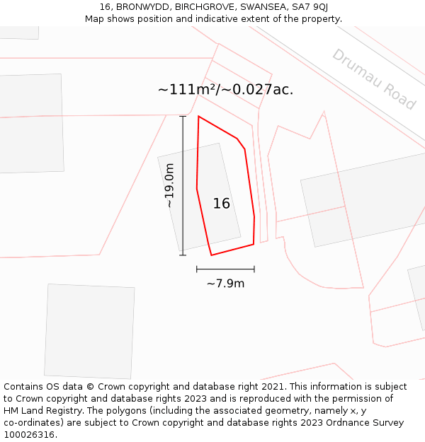 16, BRONWYDD, BIRCHGROVE, SWANSEA, SA7 9QJ: Plot and title map