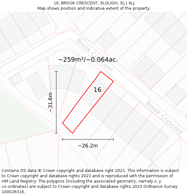 16, BROOK CRESCENT, SLOUGH, SL1 6LJ: Plot and title map