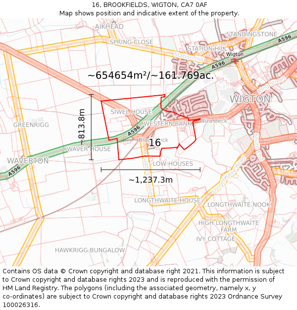 16, BROOKFIELDS, WIGTON, CA7 0AF: Plot and title map