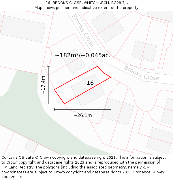 16, BROOKS CLOSE, WHITCHURCH, RG28 7JU: Plot and title map