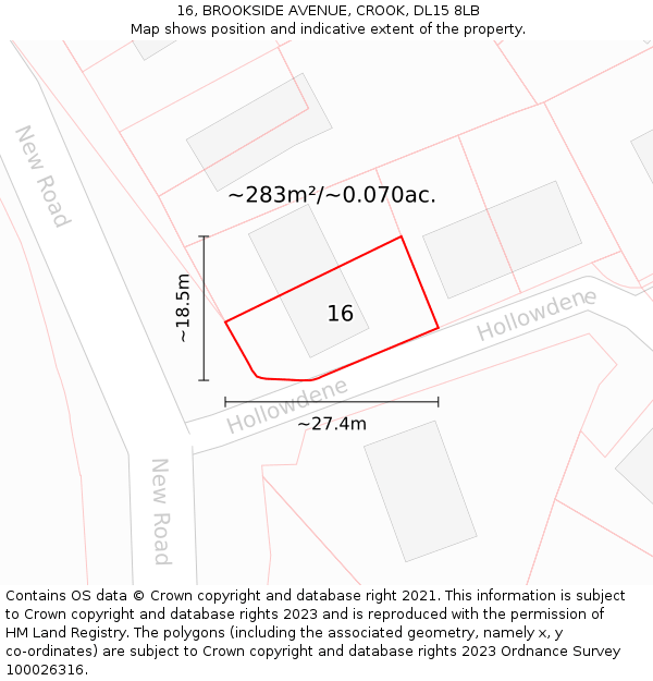 16, BROOKSIDE AVENUE, CROOK, DL15 8LB: Plot and title map