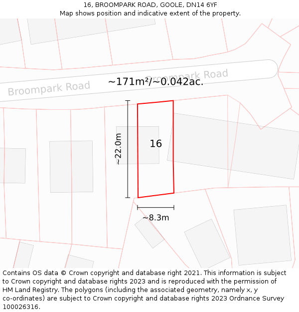 16, BROOMPARK ROAD, GOOLE, DN14 6YF: Plot and title map