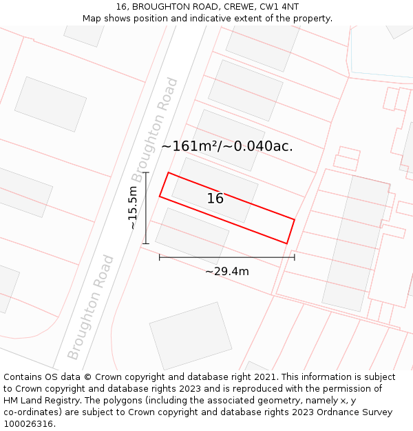 16, BROUGHTON ROAD, CREWE, CW1 4NT: Plot and title map