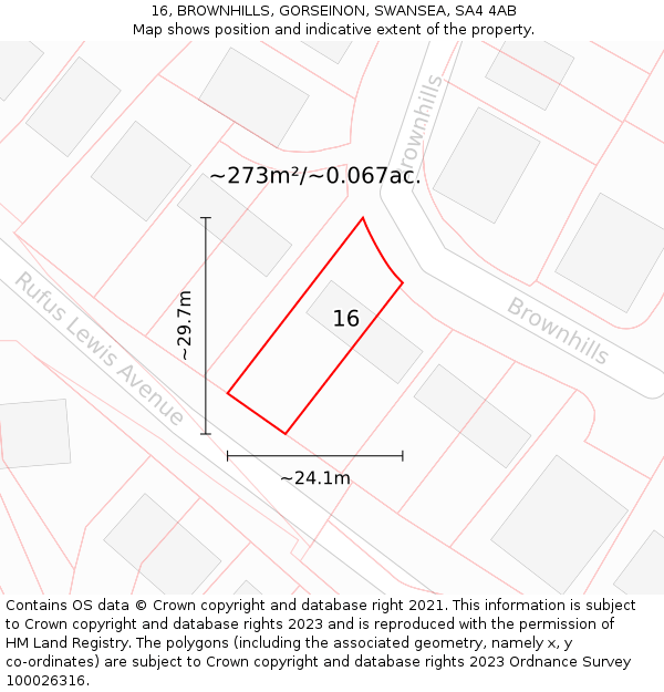 16, BROWNHILLS, GORSEINON, SWANSEA, SA4 4AB: Plot and title map