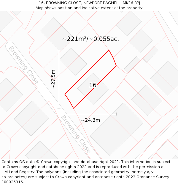 16, BROWNING CLOSE, NEWPORT PAGNELL, MK16 8PJ: Plot and title map