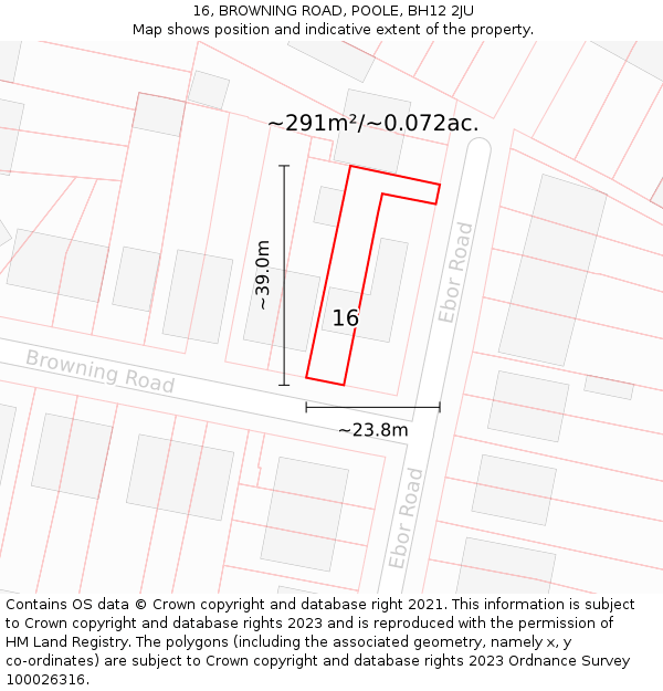 16, BROWNING ROAD, POOLE, BH12 2JU: Plot and title map