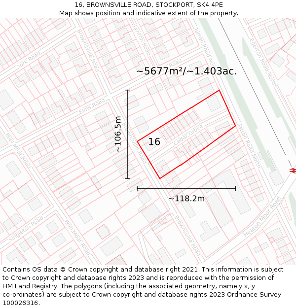 16, BROWNSVILLE ROAD, STOCKPORT, SK4 4PE: Plot and title map