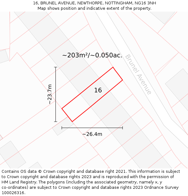 16, BRUNEL AVENUE, NEWTHORPE, NOTTINGHAM, NG16 3NH: Plot and title map