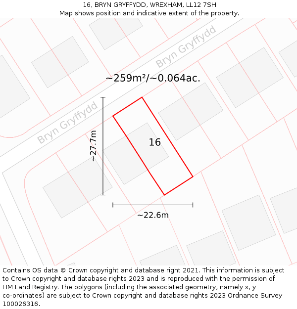 16, BRYN GRYFFYDD, WREXHAM, LL12 7SH: Plot and title map