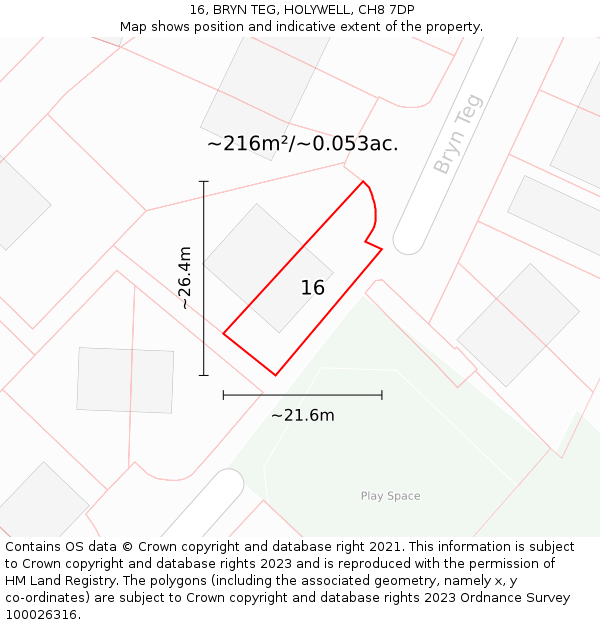 16, BRYN TEG, HOLYWELL, CH8 7DP: Plot and title map