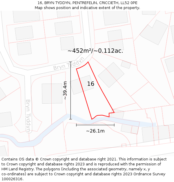 16, BRYN TYDDYN, PENTREFELIN, CRICCIETH, LL52 0PE: Plot and title map