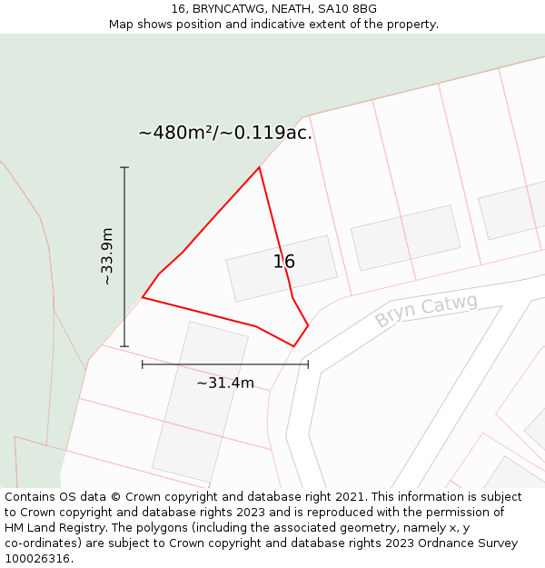 16, BRYNCATWG, NEATH, SA10 8BG: Plot and title map