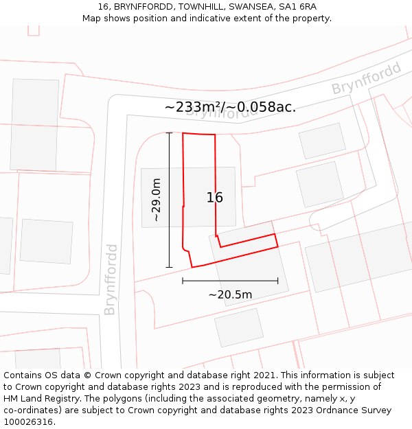 16, BRYNFFORDD, TOWNHILL, SWANSEA, SA1 6RA: Plot and title map
