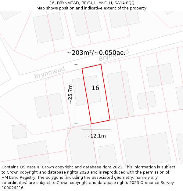 16, BRYNMEAD, BRYN, LLANELLI, SA14 8QQ: Plot and title map