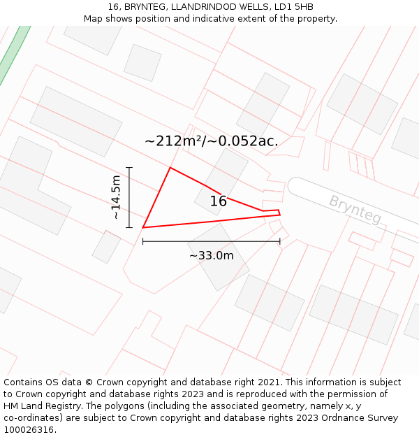 16, BRYNTEG, LLANDRINDOD WELLS, LD1 5HB: Plot and title map