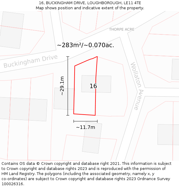 16, BUCKINGHAM DRIVE, LOUGHBOROUGH, LE11 4TE: Plot and title map