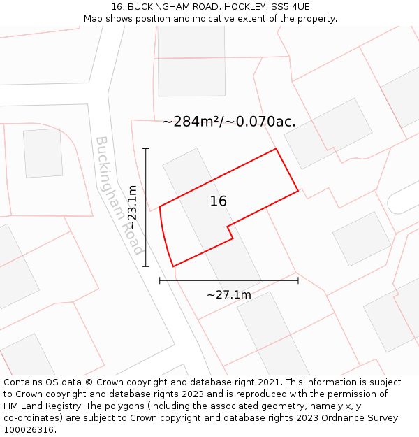 16, BUCKINGHAM ROAD, HOCKLEY, SS5 4UE: Plot and title map