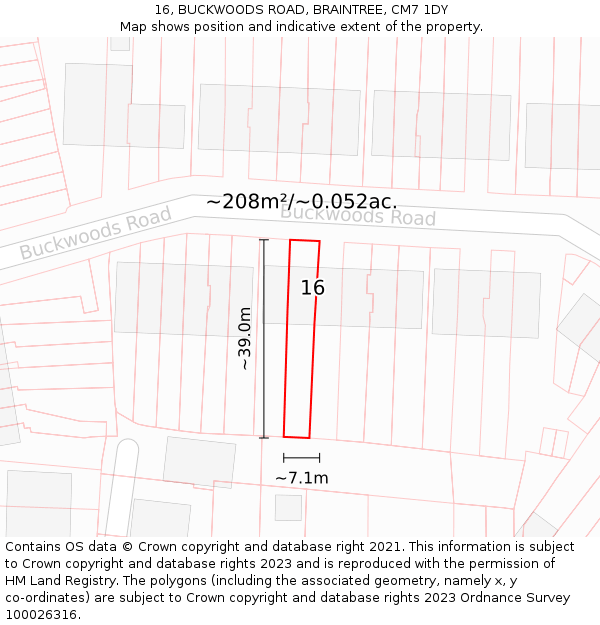 16, BUCKWOODS ROAD, BRAINTREE, CM7 1DY: Plot and title map