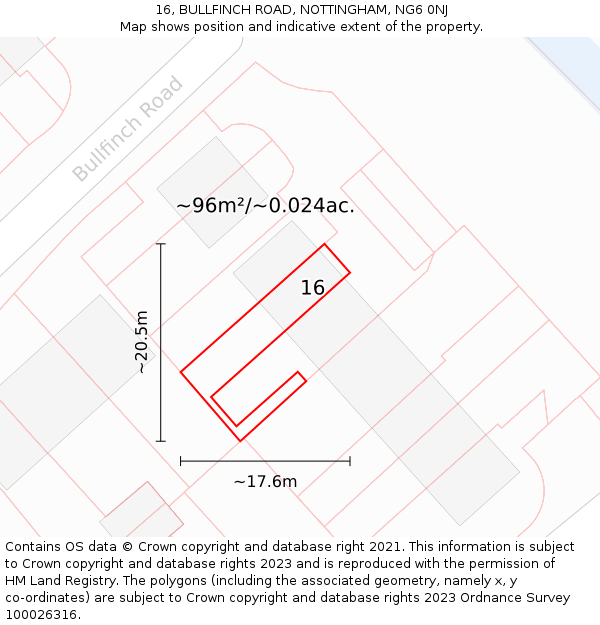 16, BULLFINCH ROAD, NOTTINGHAM, NG6 0NJ: Plot and title map