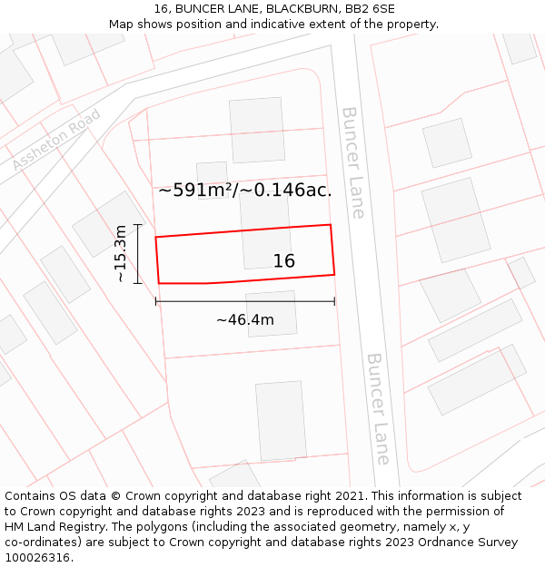 16, BUNCER LANE, BLACKBURN, BB2 6SE: Plot and title map