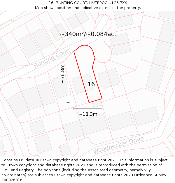 16, BUNTING COURT, LIVERPOOL, L26 7XX: Plot and title map