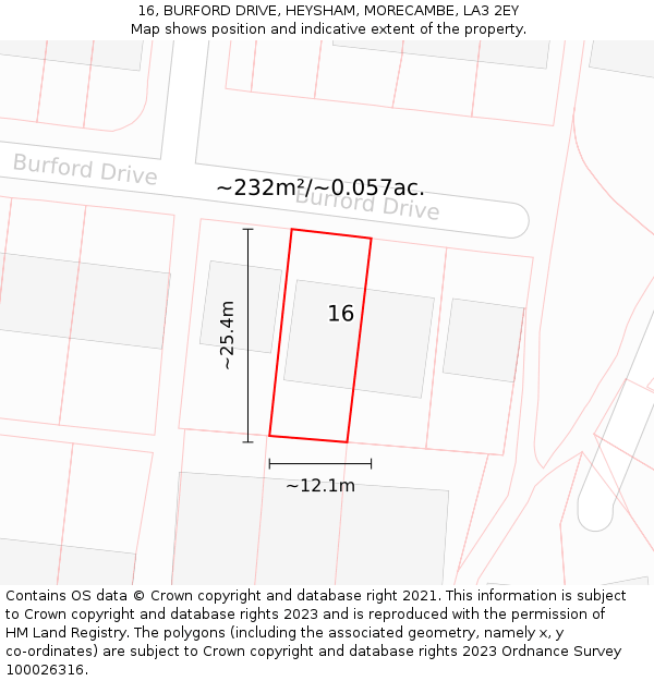 16, BURFORD DRIVE, HEYSHAM, MORECAMBE, LA3 2EY: Plot and title map