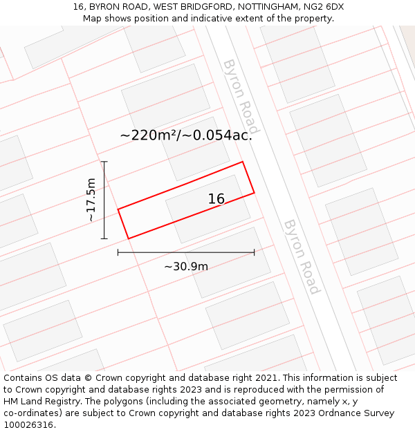 16, BYRON ROAD, WEST BRIDGFORD, NOTTINGHAM, NG2 6DX: Plot and title map