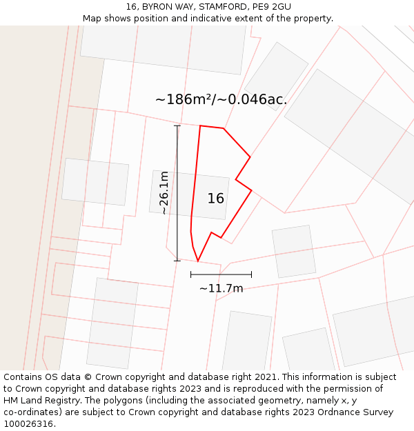 16, BYRON WAY, STAMFORD, PE9 2GU: Plot and title map