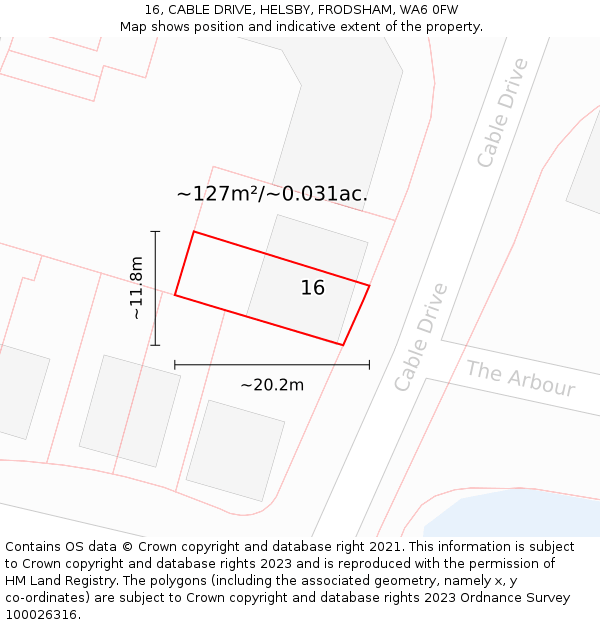 16, CABLE DRIVE, HELSBY, FRODSHAM, WA6 0FW: Plot and title map