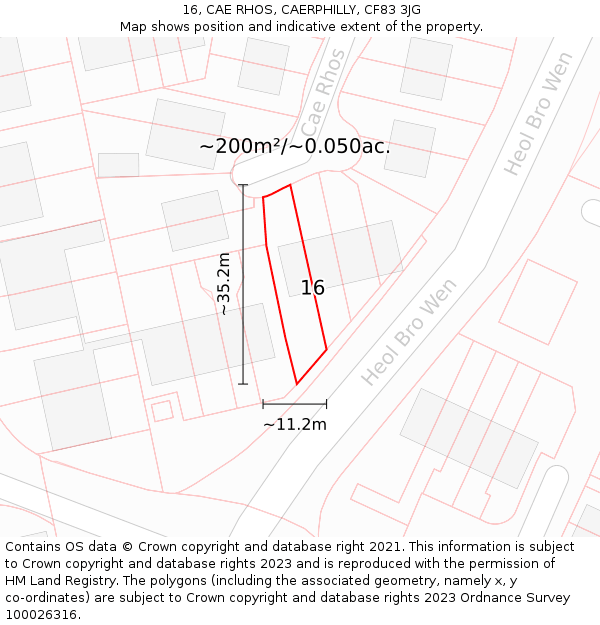 16, CAE RHOS, CAERPHILLY, CF83 3JG: Plot and title map