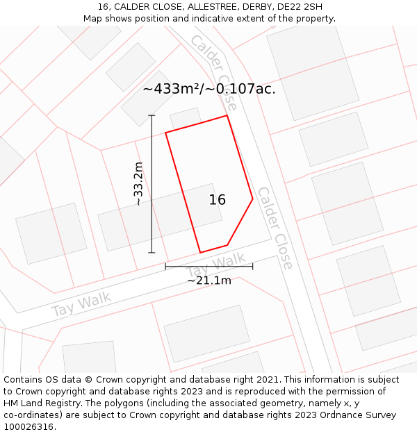 16, CALDER CLOSE, ALLESTREE, DERBY, DE22 2SH: Plot and title map