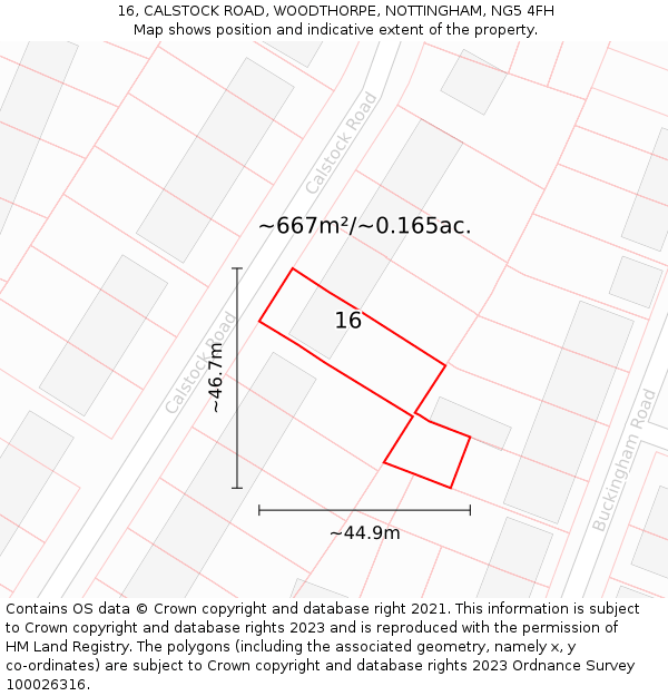 16, CALSTOCK ROAD, WOODTHORPE, NOTTINGHAM, NG5 4FH: Plot and title map