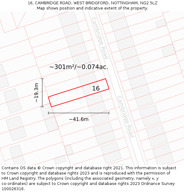 16, CAMBRIDGE ROAD, WEST BRIDGFORD, NOTTINGHAM, NG2 5LZ: Plot and title map