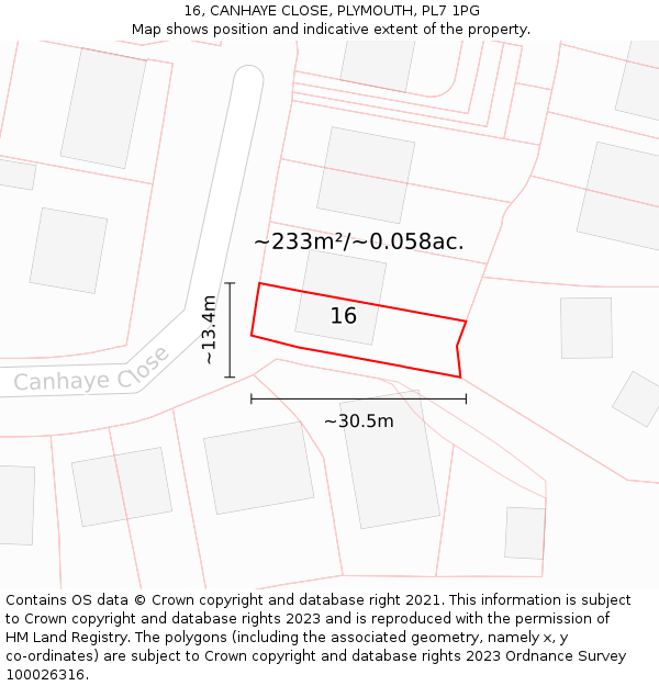 16, CANHAYE CLOSE, PLYMOUTH, PL7 1PG: Plot and title map